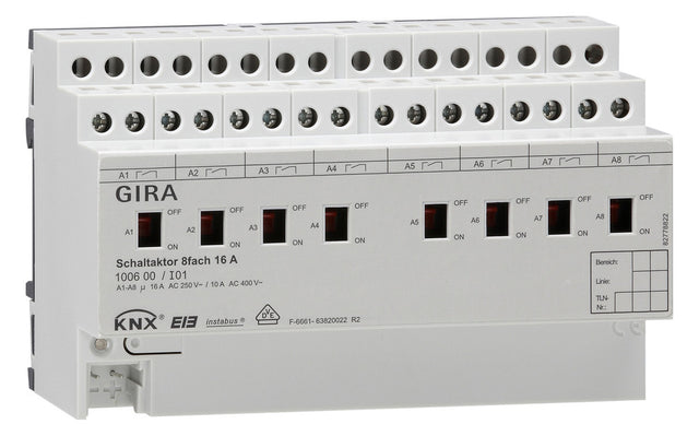 GIRA Schaltaktor KNX REG 8TE 8f 16A 24V 100600 3600W Handbedien