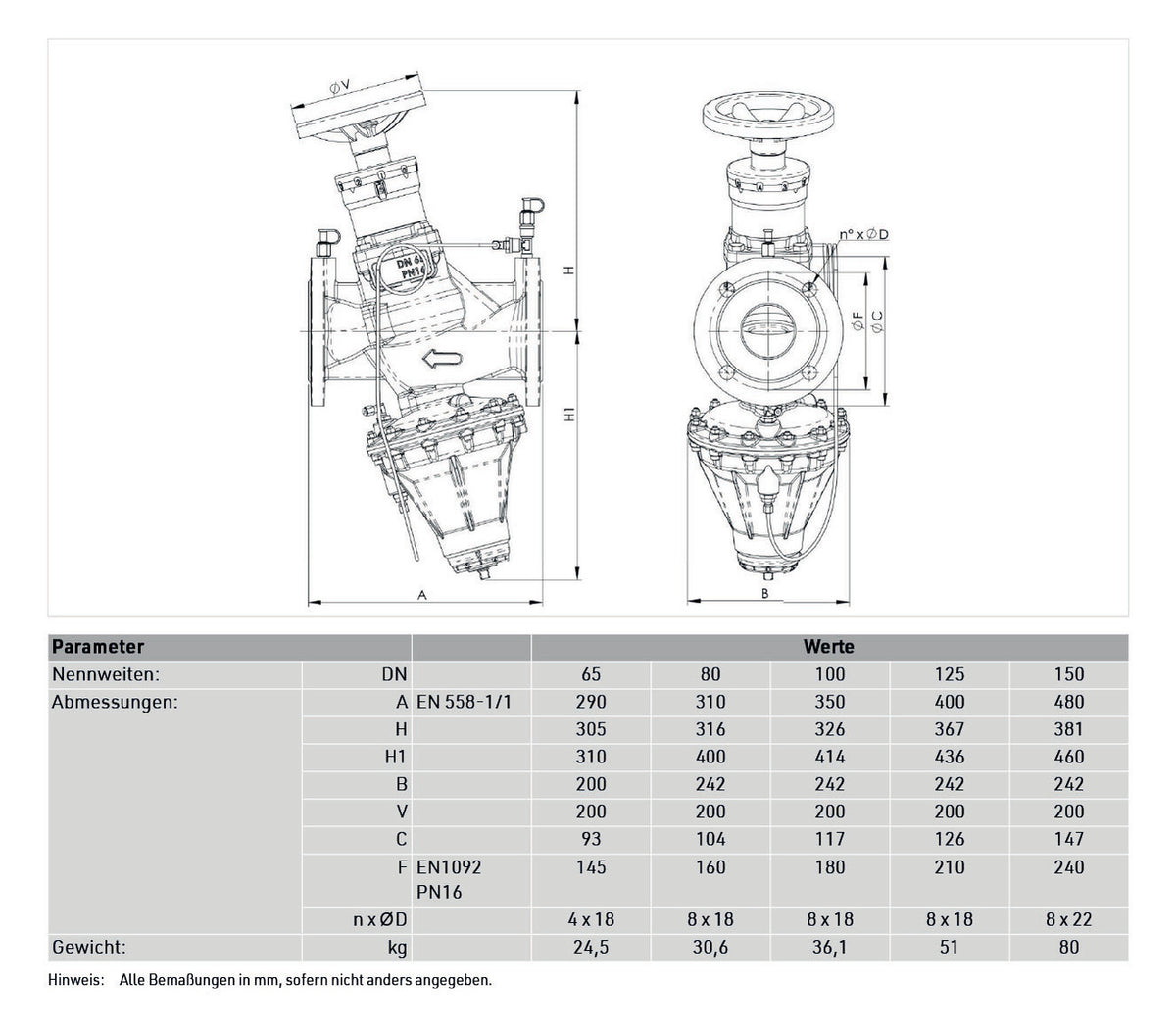 Honeywell Diff-dr. Reg.Vent. Kombi-Auto Grauguss, PN 16, DN 80, 80 - 160 kPa | V70002080