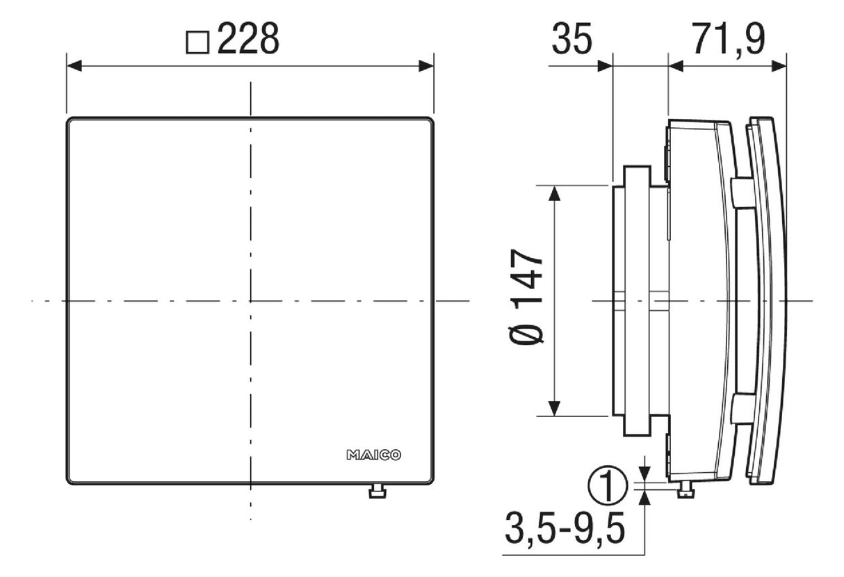 MAICO Wand-Jalousieklappe Kst 228x228mm AE 15/1  150mm ausblas Mit Einbaurahmen