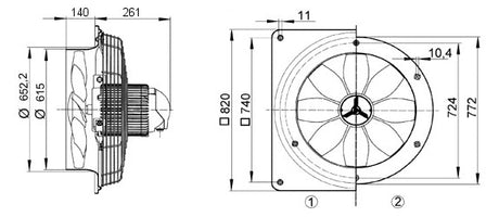 MAICO Axial-Wandventilator  600mm 400V DZQ 60/4 B 14560cbm/h 1370Upm IP55 60°C