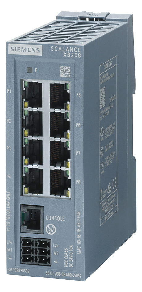SIEMENS Switch Hutschiene 8x10/100Mbps 6GK5208-0BA00-2AB2 Managebar Layer2