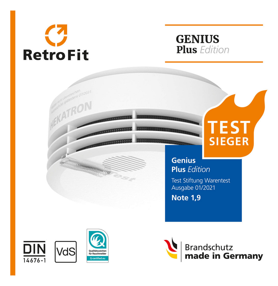 HEKATRON Rauchmelder VdS ws autark 10J Genius Plus-N-A Batt o.Sockel