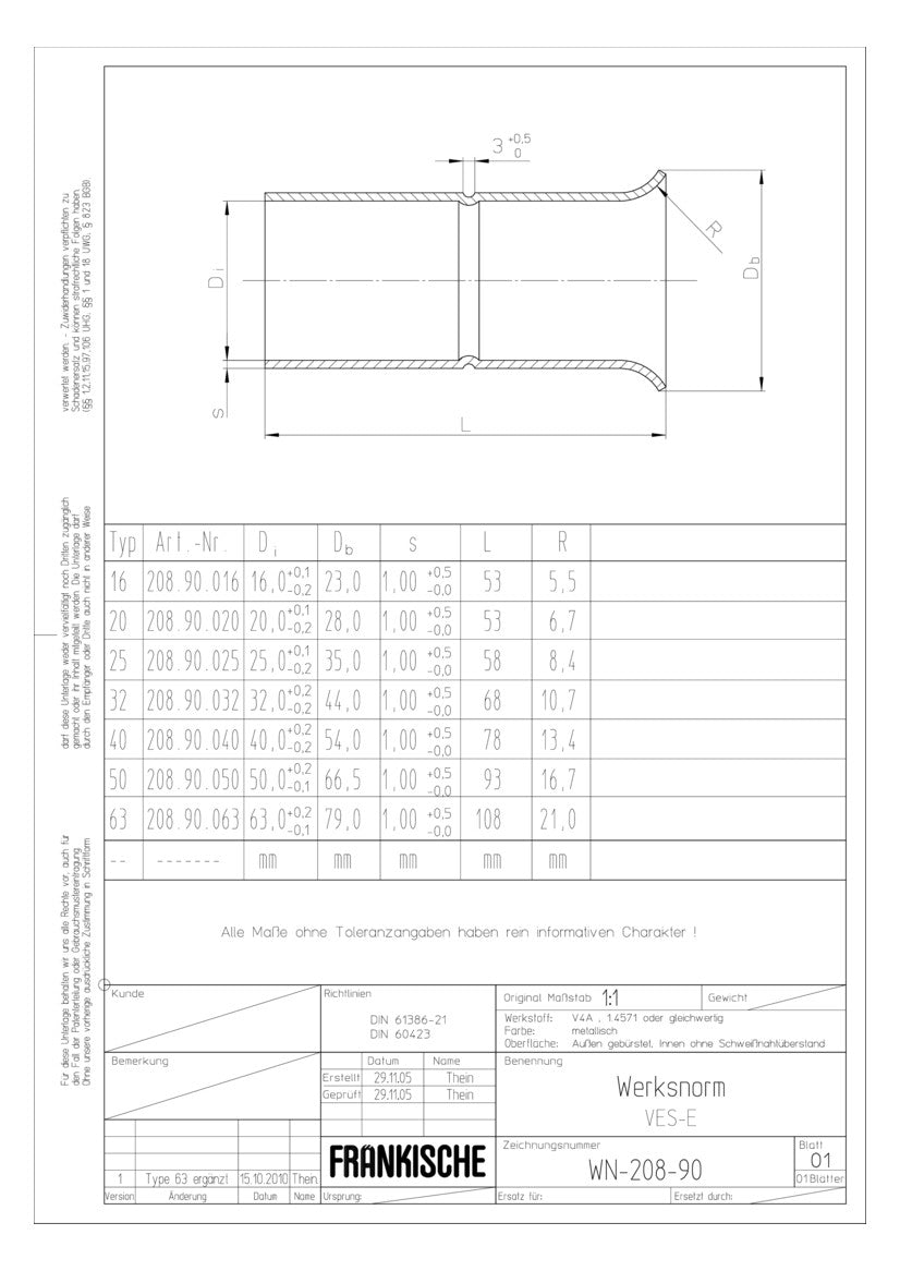 FRÄNKISCHE Steckendtülle Metall  25mm VES-E 25 edst unbeh Oberfl.gebürst