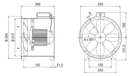 MAICO Rohrventilator  200mm 400V 0,075W DZR 20/2 B 1100cbm/h VA 60°C