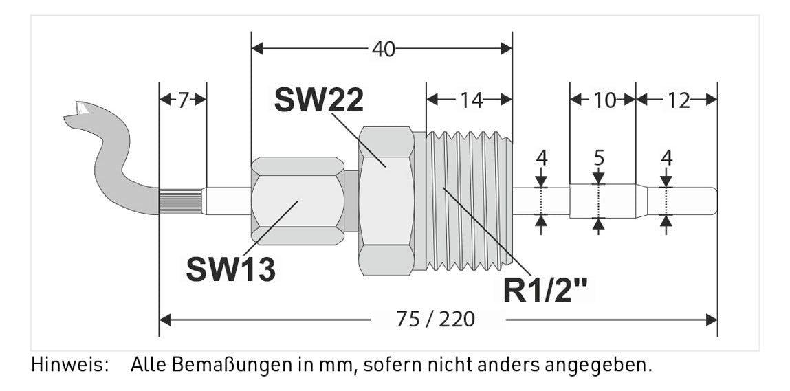Honeywell Tauch-Temperaturfühler VFF PT1000, -20 bis 140 GradC, IP65, 220mm | VFF00-220P65