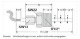 Honeywell Tauch-Temperaturfühler VFF PT1000, -20 bis 140 GradC, IP65, 220mm | VFF00-220P65