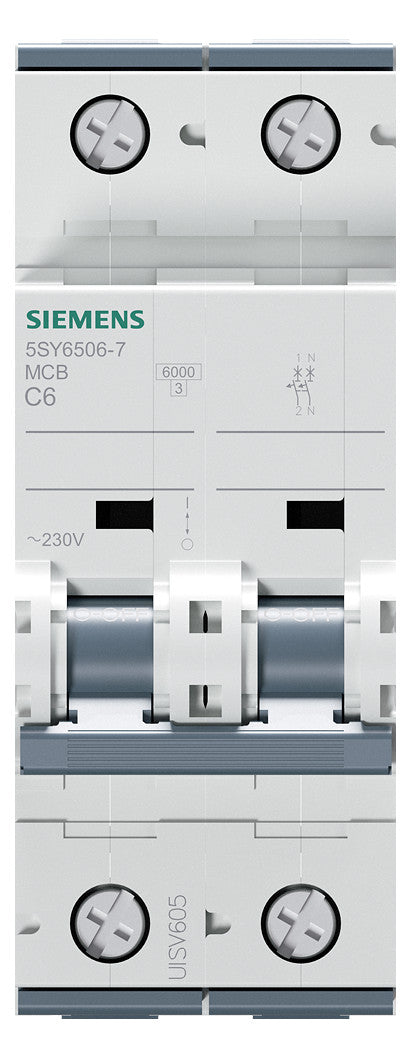 SIEMENS Leitungsschutzschalter UC C 6A 5SY6506-7 1+N 400V 2TE 50Hz IP20
