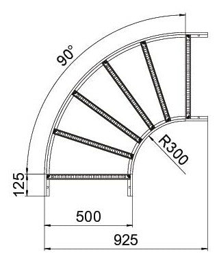 BETTERMANN Bogen Kabelleiter horiz 90° LB 90 650 R3 FS 60x500mm o.Verb R=300mm