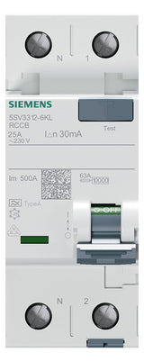 SIEMENS FI-Schutzschalter A 2p 230V 25A 5SV3312-6KL 0,03A 2TE REG 10kA 1kA/stoß