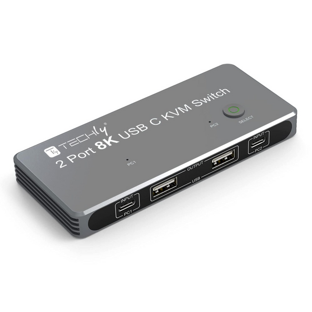 Techly KVM USB-C Switch 8K Displayport 1.4 2x USB-C, 3x USB 2.0 Stück