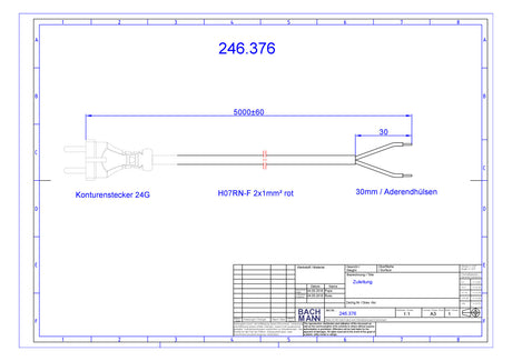 BACHMANN Netzanschlussleitung 5m 2x1qmm 246.376 10A rt IP20 Profilstecker Gummi