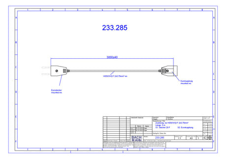 BACHMANN EURO-Verlängerung 3m 2x0,75qmm 233.285 2,5A ws IP20 Euro-Steck 0-70°C