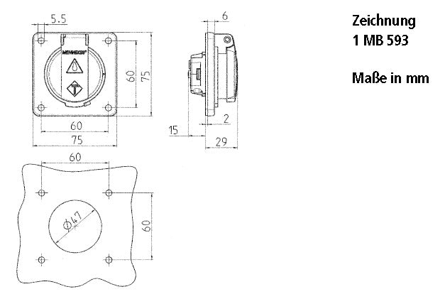 MENNEKES Anbausteckdose IP54 75x75mm ger 11011F bl Kst schraubl.Kl hfr