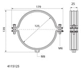 WALRAVEN Lüftungsschelle Aero sv 125 mm M8 fixierte Schallschutzeinlage TPE