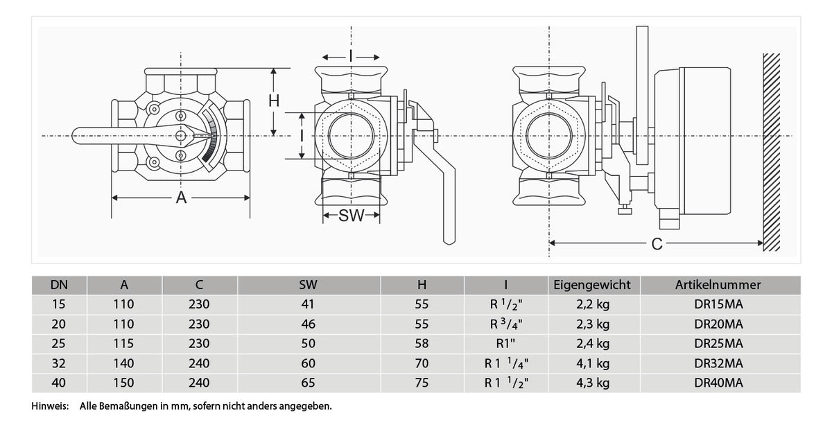 Honeywell CENTRA Dreiwege-Diff.Mischer Muffenausführung, DN 20, Typ DR 20 M | DR20MA