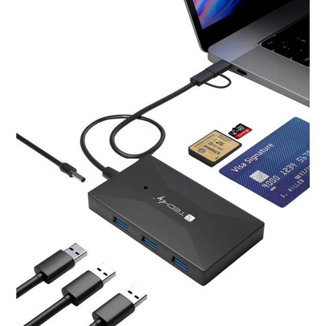 Techly SD/TF Smartcard Speicherleser 3x USB Port Hub Stück