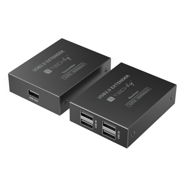 Techly 4-port High-Speed USB 2.0 Extender bis zu 150m mit einem Cat.6 Kabel Stück