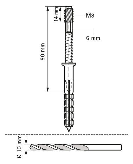 WALRAVEN Einschlagstockschraube ev M8 x 80 inkl. vormont. Dübel aus PA grau