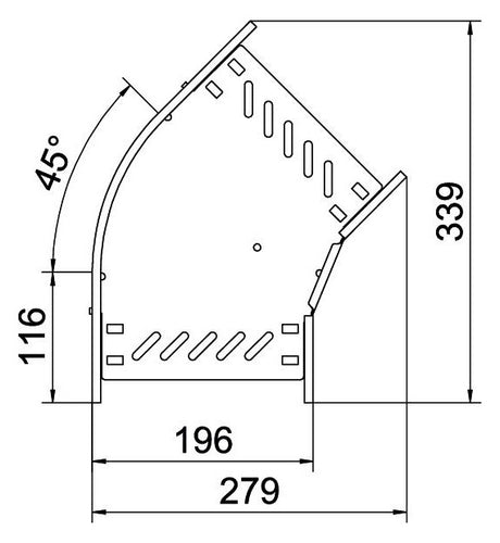 BETTERMANN Bogen_starr 45° ST horiz RB 45 620 FT 60x200mm int.Verb