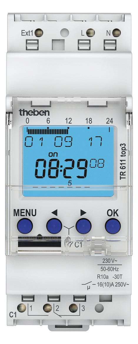 THEBEN Schaltuhr digi 230VAC 1kan 87600h TR 611 top3 2TE BT REG Wochenprogramm