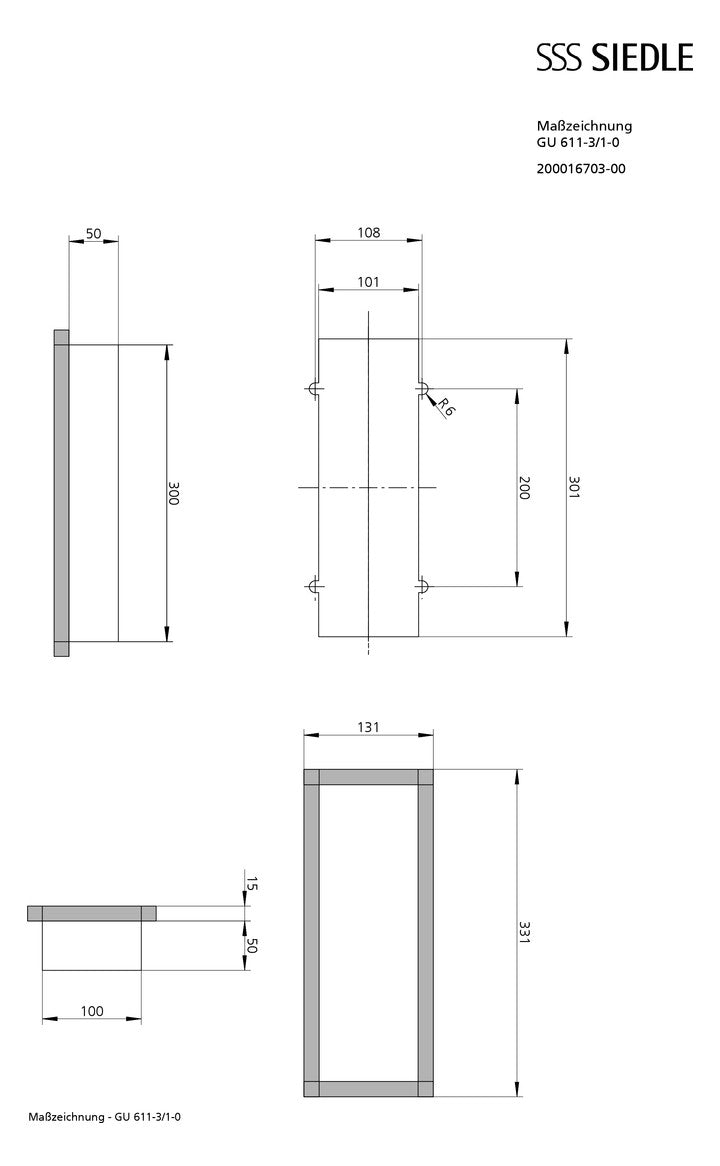 SIEDLE Gehäuse 3f UP gr Kst 100x300x50mm GU 611-3/1-0