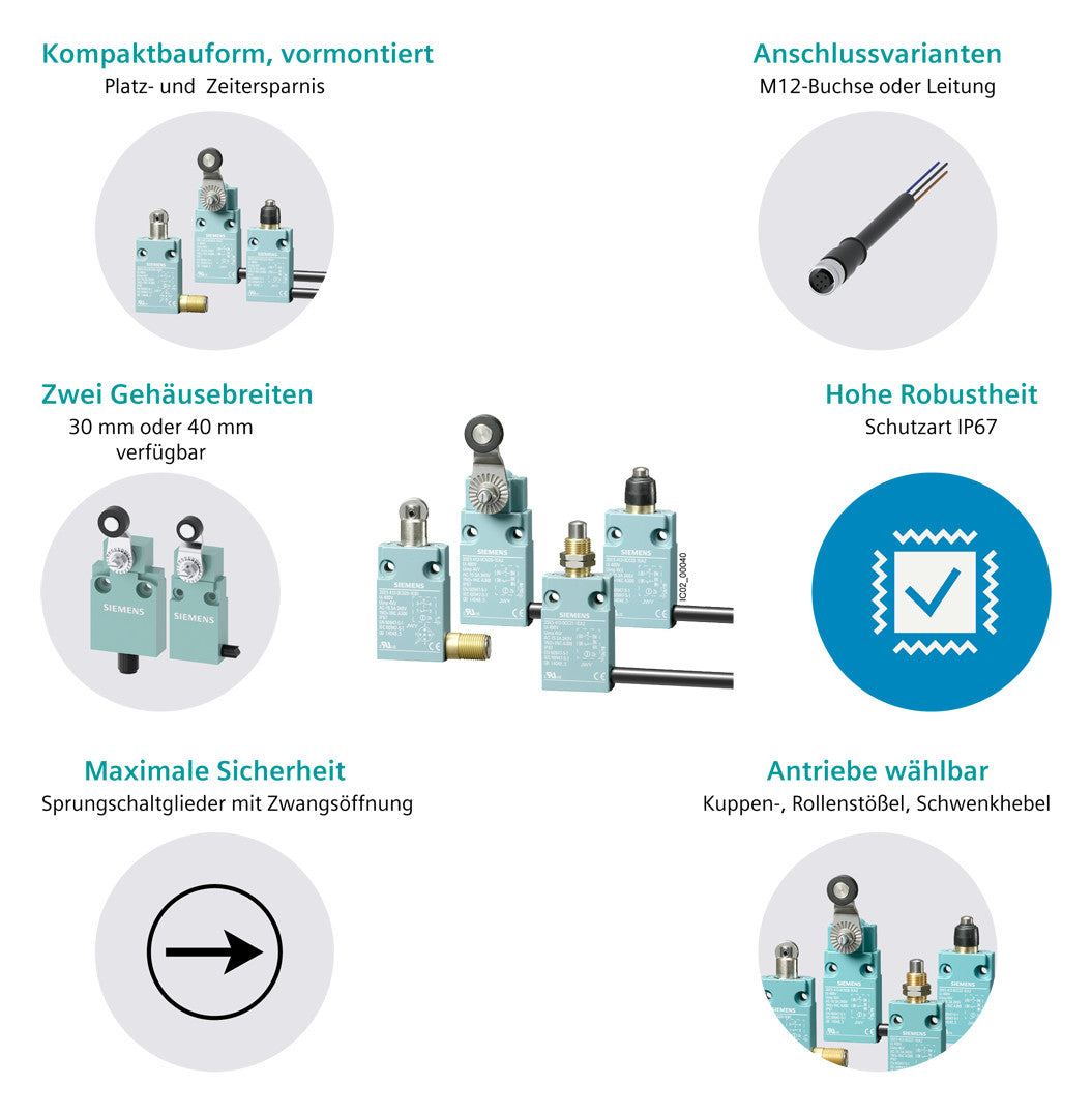 SIEMENS Einzelpositionsschalter 1S 1Ö 1W 3SE5413-0CD20-1EB1 Metall Rollenstößel