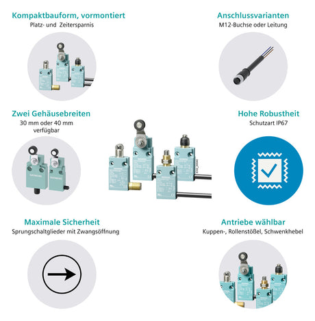 SIEMENS Einzelpositionsschalter 1S 1Ö 1W 3SE5413-0CD20-1EB1 Metall Rollenstößel