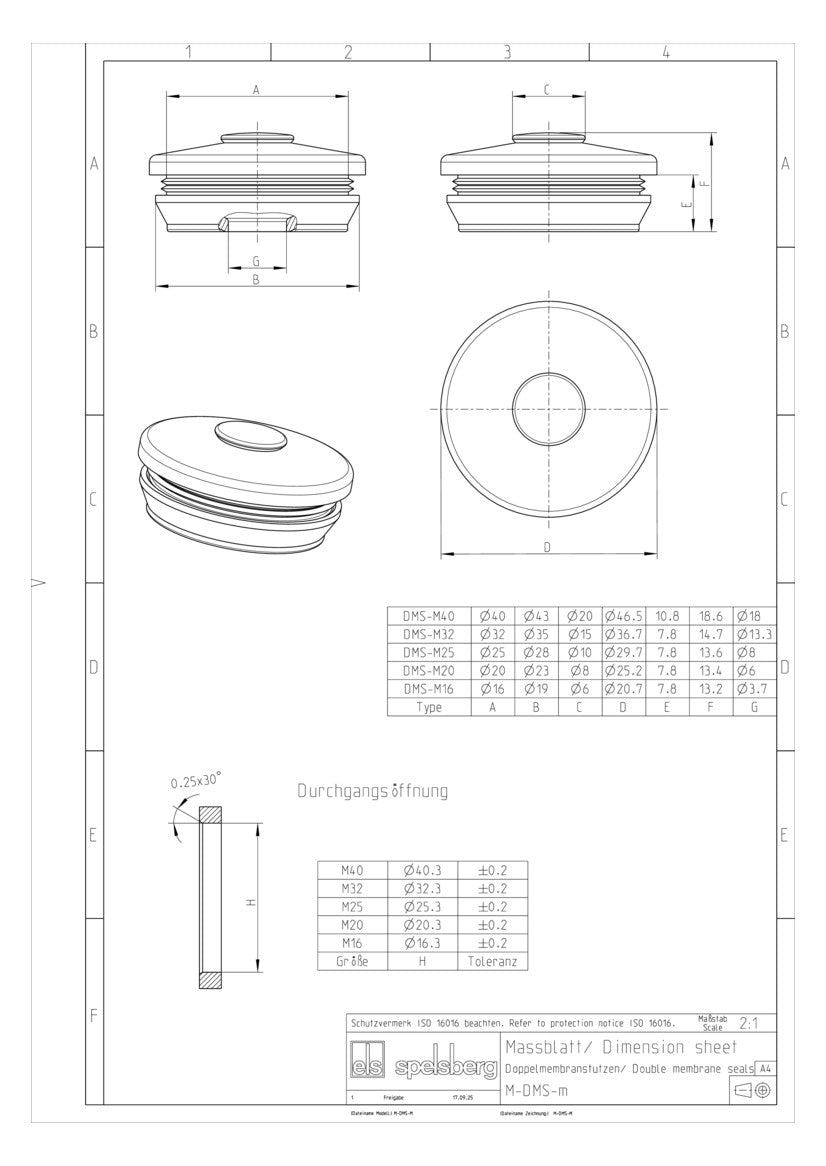 SPELSBERG Kabeleinsteckstutzen IP66 lgr DMS M32  32mm 14-21mm hfr geschl