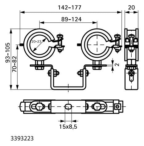 Walraven Rohrschelle Duplo KSB1 ev 20-23 mm EPDM auf Doppelbügel | 3393223