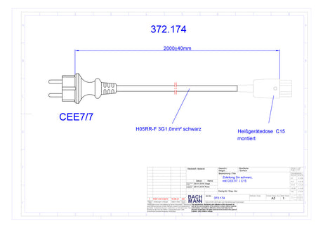 BACHMANN Netzanschlussleitung 2m 3x1qmm 372.174 10A sw IP20 0-155°C PVC