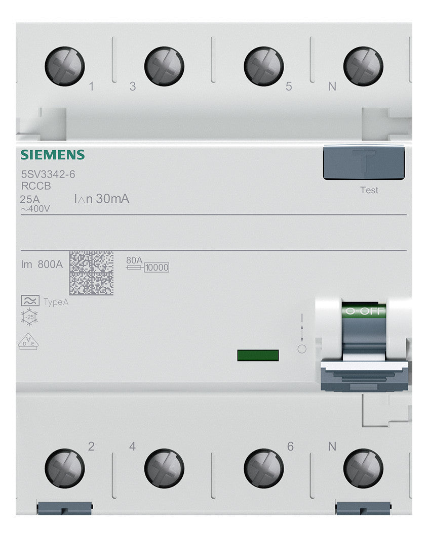 SIEMENS FI-Schutzschalter A 4p 440V 25A 5SV3342-6 0,03A 4TE REG 10kA 1kA/stoß