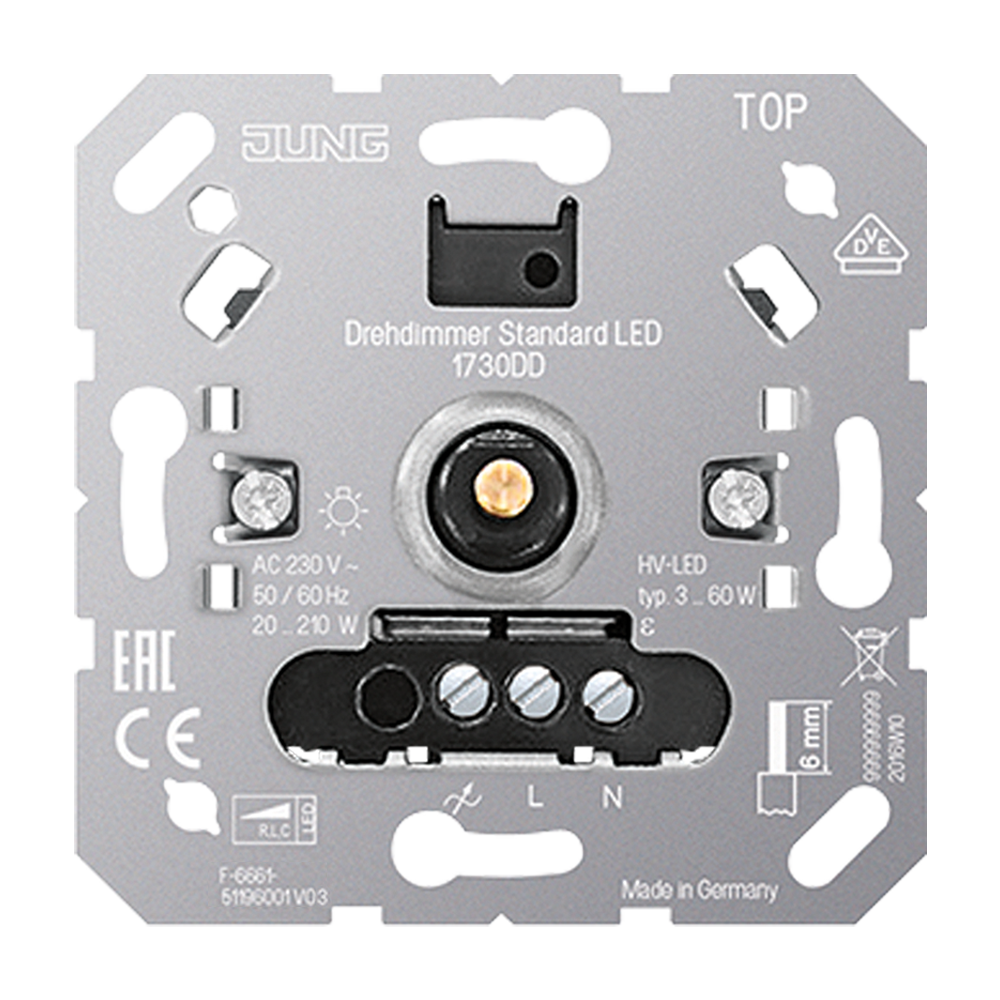 JUNG LED-Dimmer Drehkn 20-210W UP 1730 DD Lichtwertspeicher