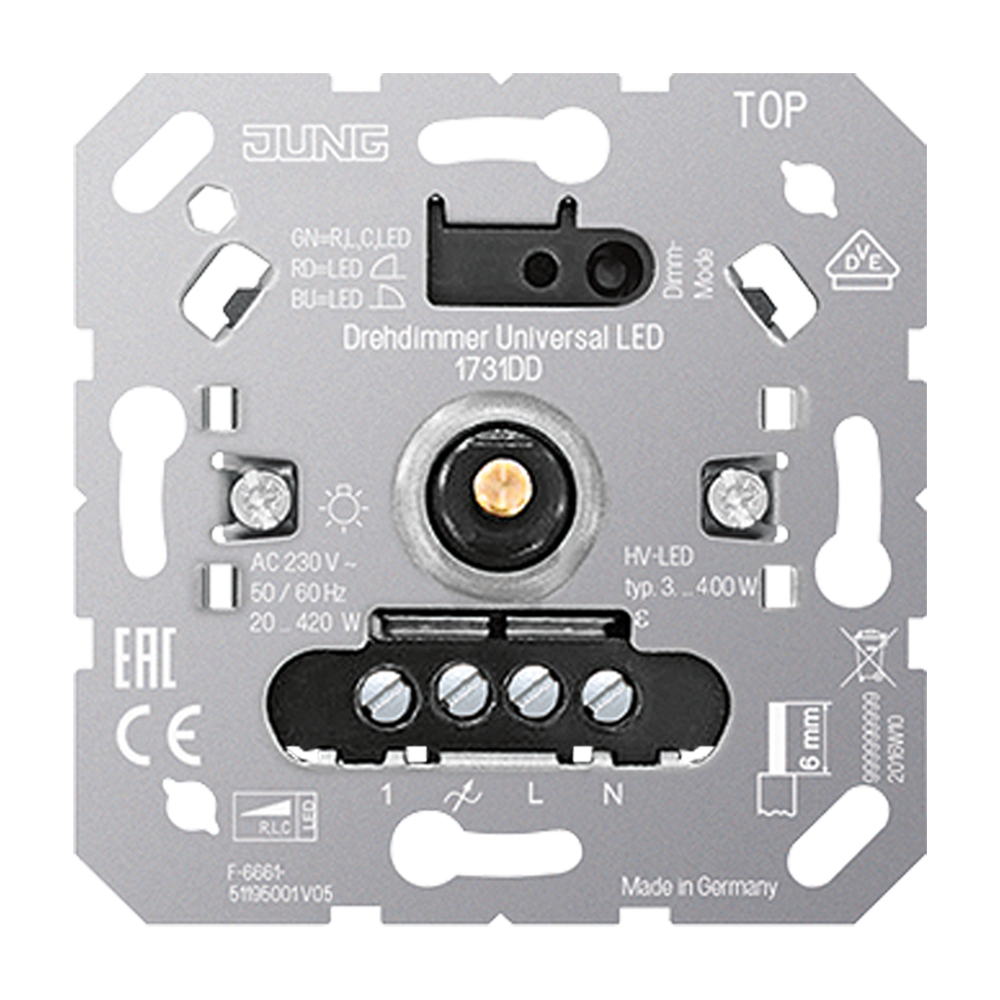JUNG LED-Dimmer Drehkn 20-420W UP 1731 DD Lichtwertspeicher