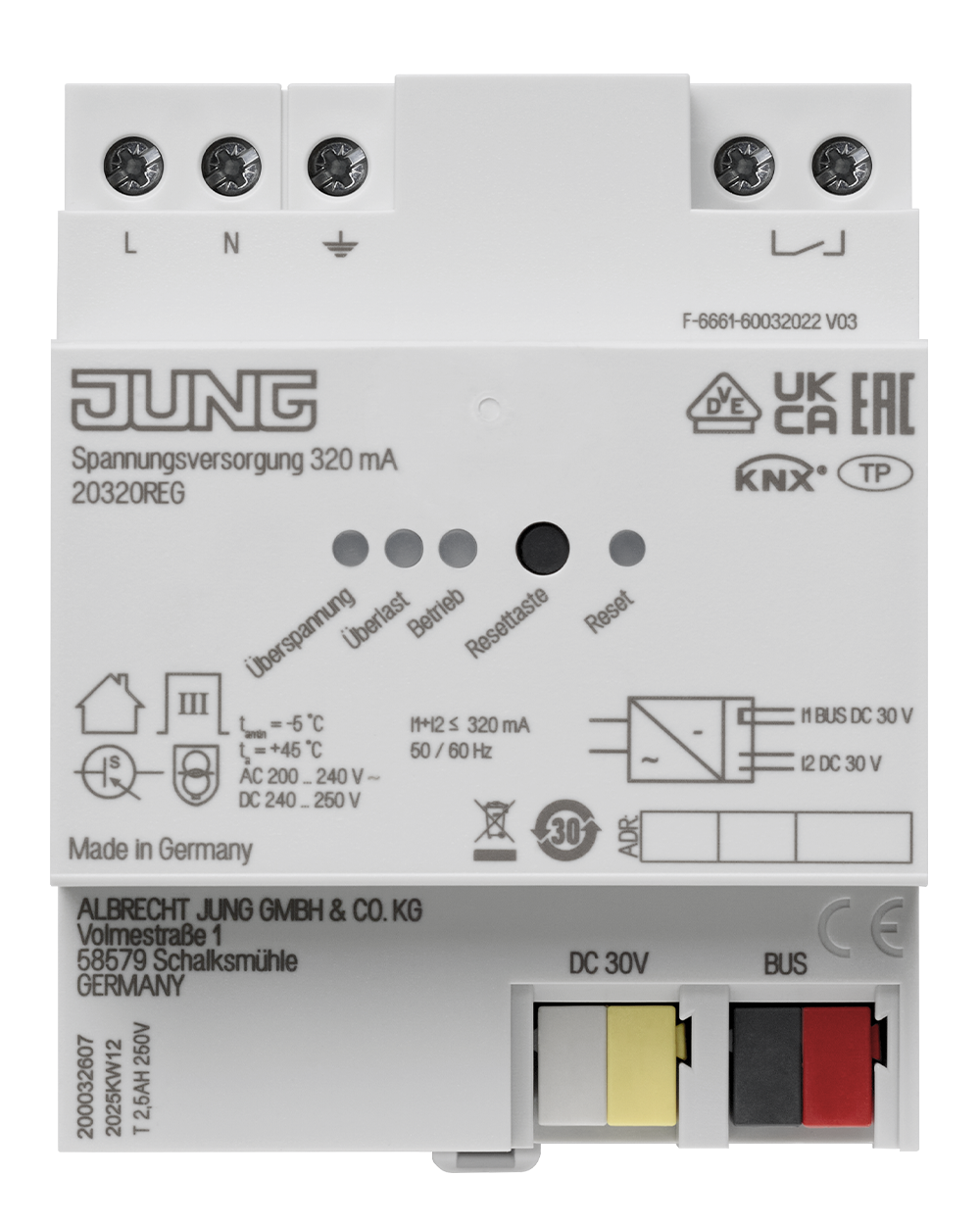 JUNG Spannungsversorgung KNX REG 4TE LED 20320 REG 320mA pufferb.Spg