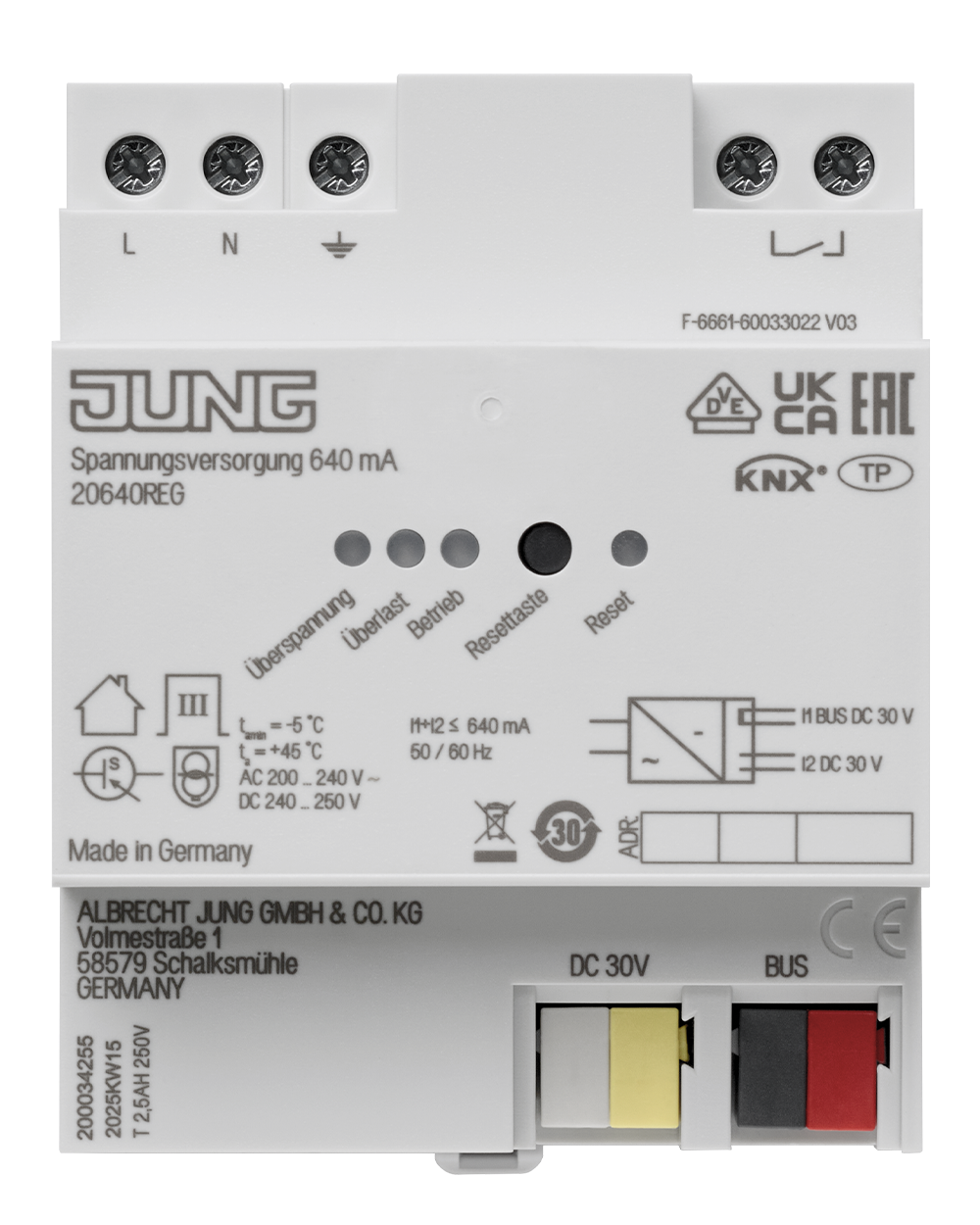 JUNG Spannungsversorgung KNX REG 4TE LED 20640 REG 640mA pufferb.Spg
