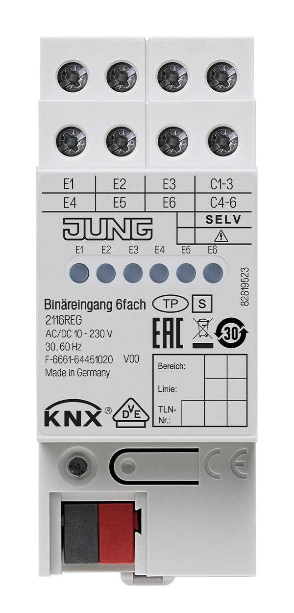 JUNG Binäreingang KNX REG 2TE LED 6f 2116 REG