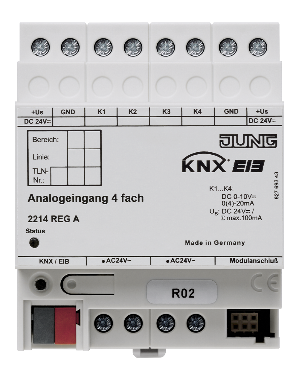 JUNG Analogeingang KNX REG 4f Spg Strom 2214 REG A