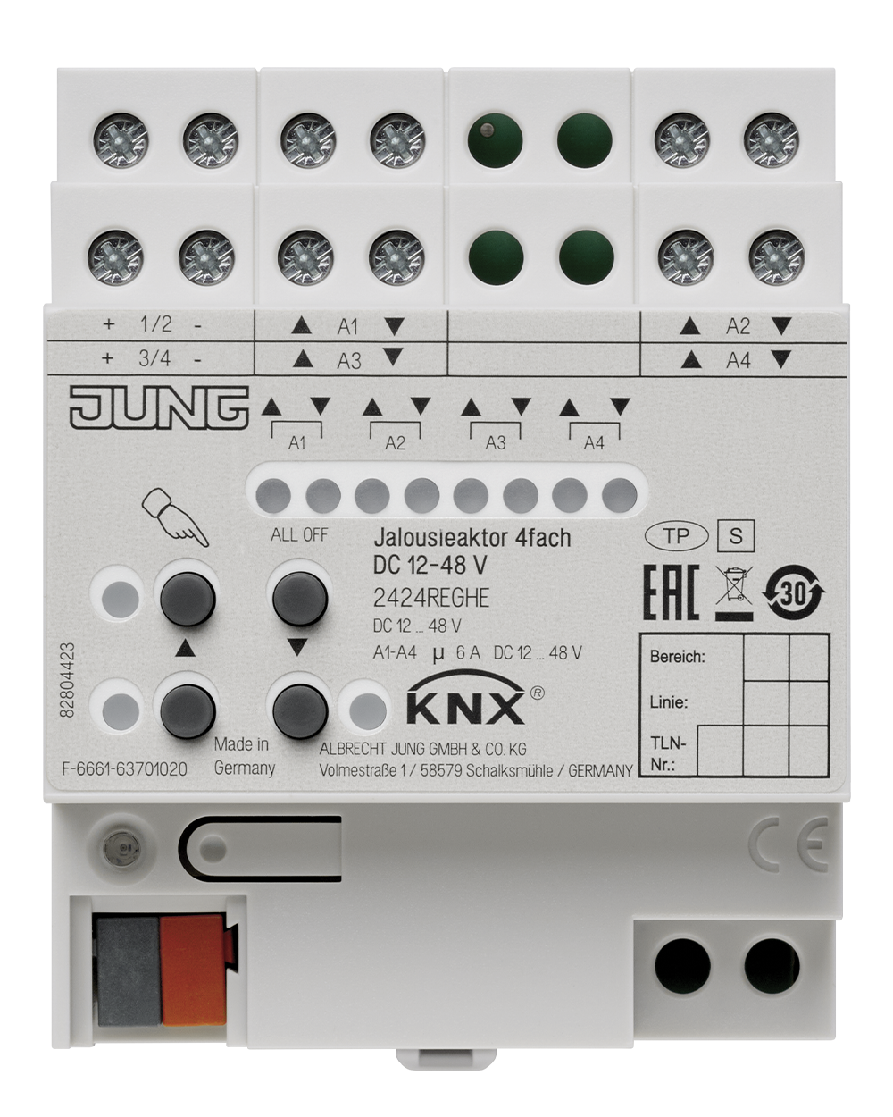 JUNG Jalousieaktor KNX REG 4f 6A 2424 REGHE Handbedien
