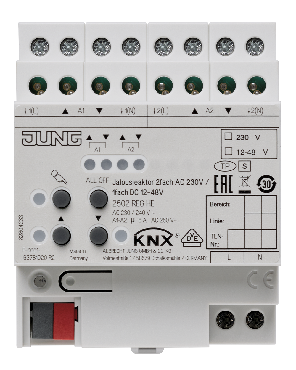 JUNG Jalousieaktor KNX REG 2f 6A 2502 REGHE Handbedien