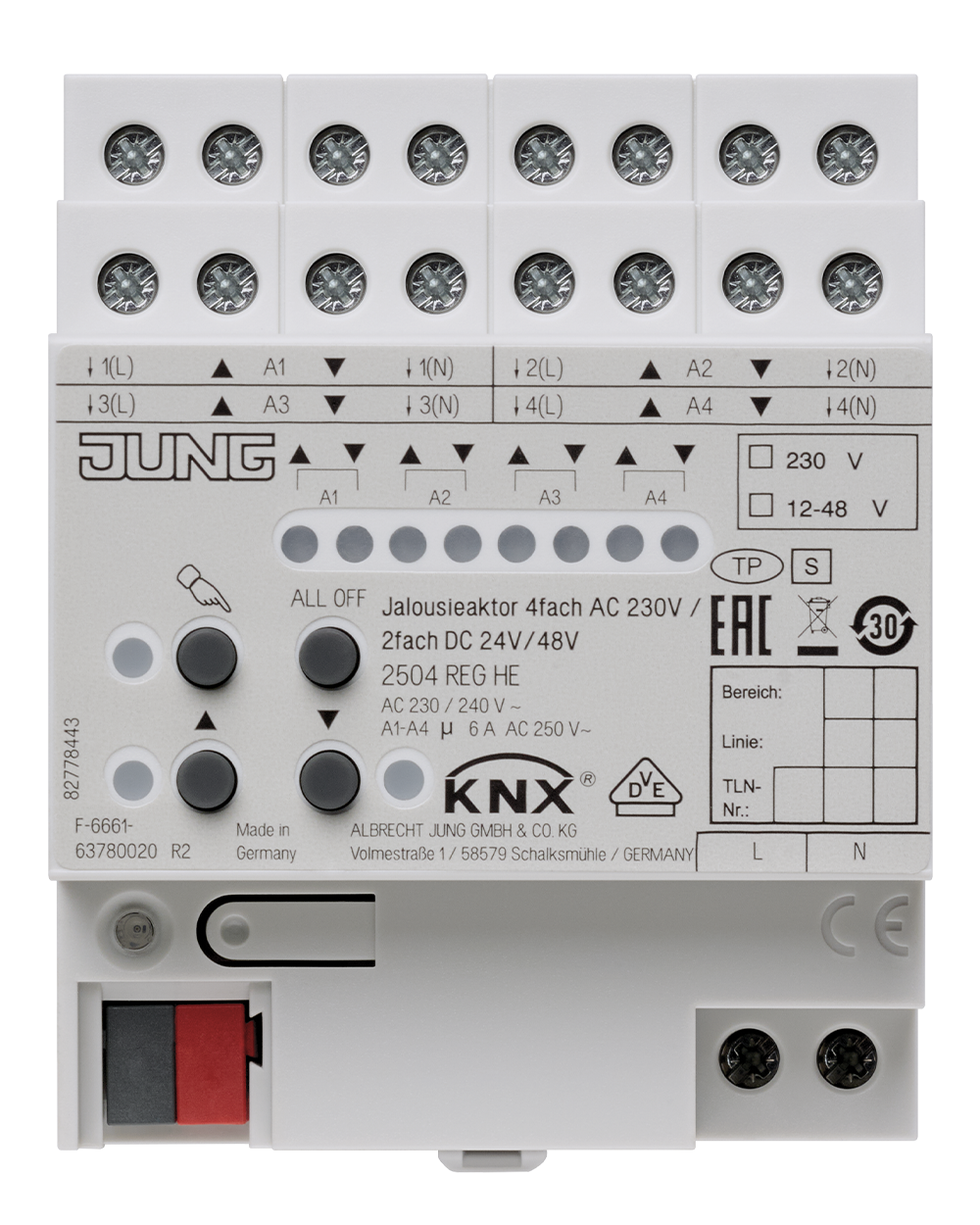 JUNG Jalousieaktor KNX REG 4f 6A 2504 REGHE Handbedien