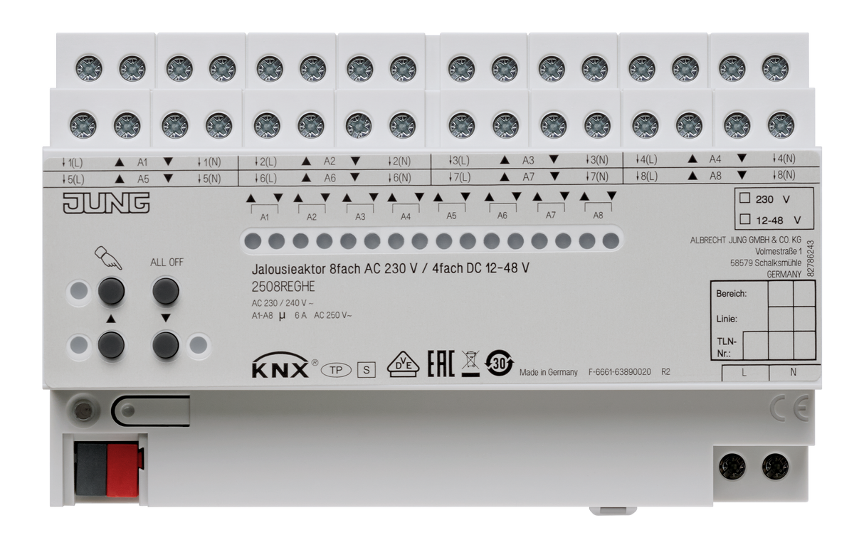 JUNG Jalousieaktor KNX REG 8f 6A 2508 REGHE Handbedien