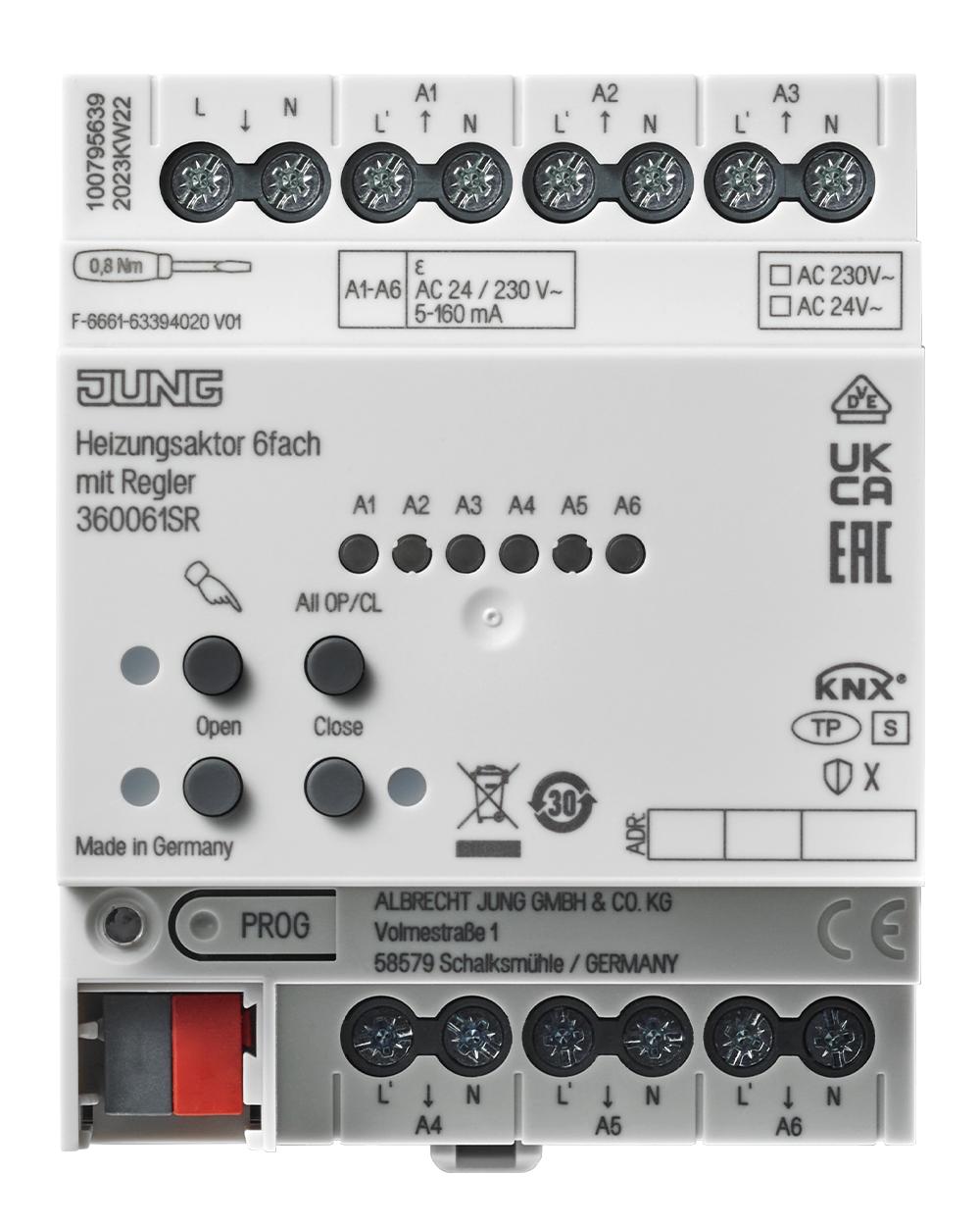 JUNG Heizungsaktor KNX REG 6Ausg 0,16A 36006 1S R 24-230V Handschaltung