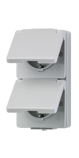 JUNG Steckdose 2f gr glz AP Klappd IP44 WG 600 622 W vert