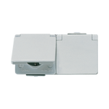 JUNG Steckdose 2f gr glz AP Klappd IP44 WG 600 622 WW horiz