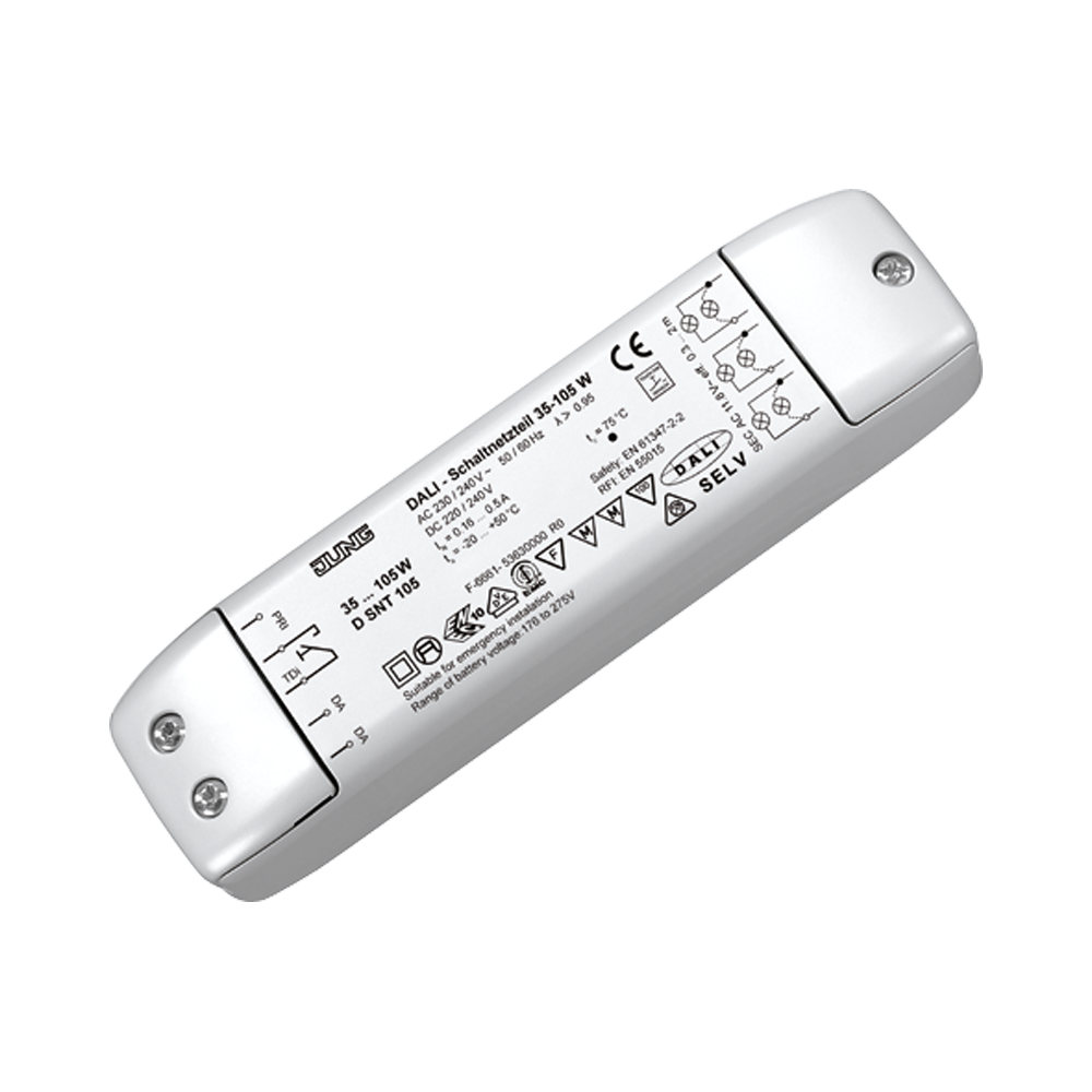 JUNG Sicherheitstrafo 35-105W 11,5V ws D SNT 105 170x44x34mm Konv