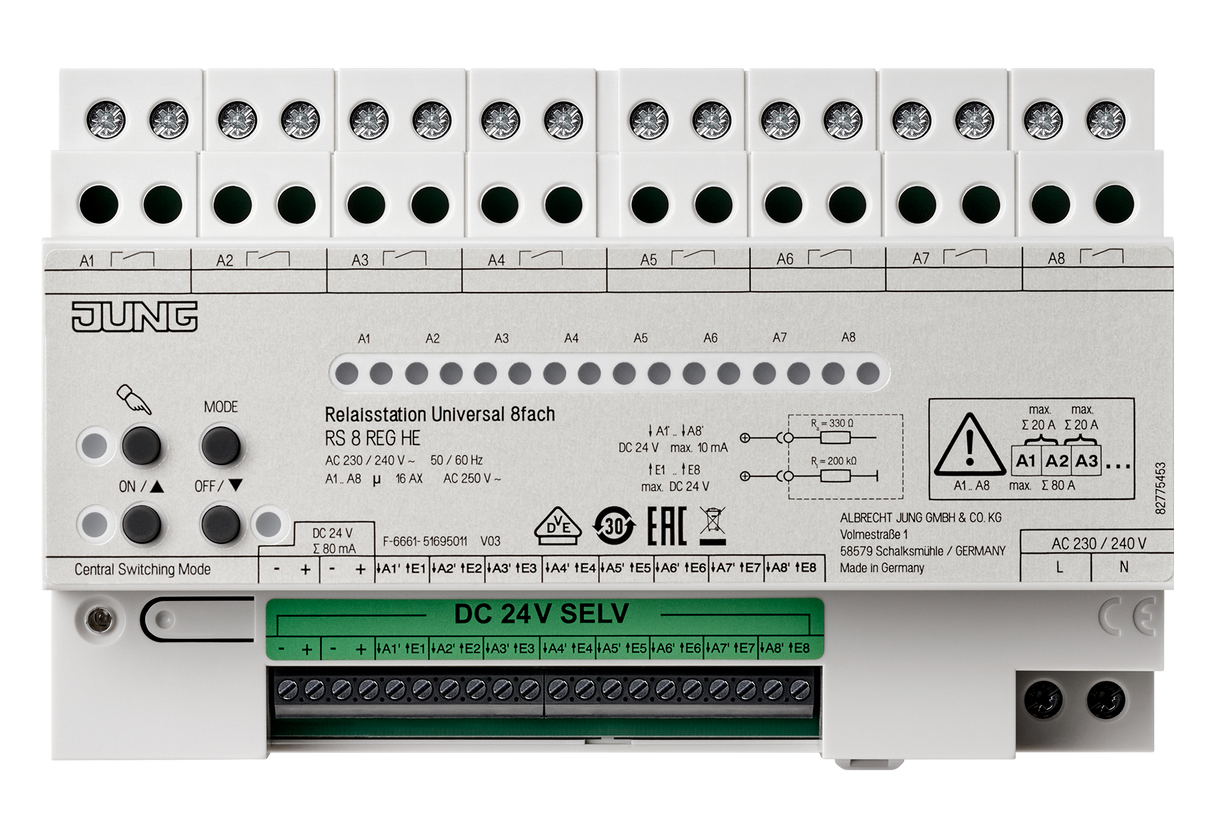 JUNG Installationsrelais 8TE elektr REG NaV RS 8 REGHE 8S 24V/DC 16A 230-240V