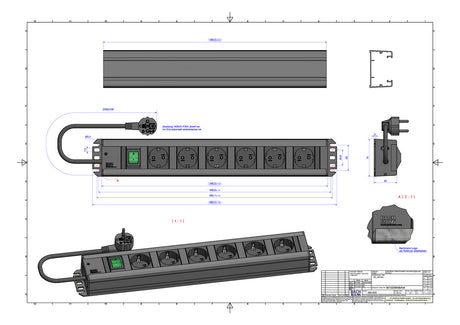 BACHMANN Steckdosenleiste 6f gr 2m 90° 300.003 m.Ein/Aus IP20 1,5qmm