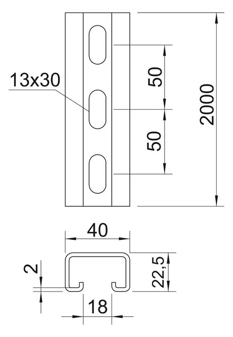 BETTERMANN C-Profilschiene edst 18mm MS4022P2000A2 2000x40x22,5mm D2mm