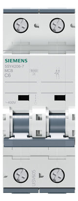 SIEMENS Leitungsschutzschalter UC C 6A 5SY4206-7 2p 400V 2TE 50Hz IP20