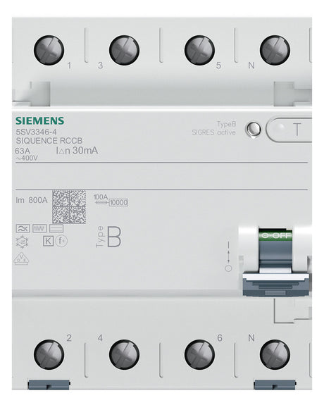 SIEMENS FI-Schutzschalter B 4p 440V 63A SENTRON 5SV3346-4 0,03A sel 4TE REG